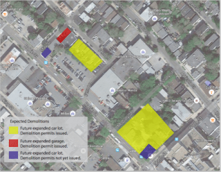 Graphic illustrating the 22-25 buildings slated for demolition by Steele Honda - Tristan Cleveland