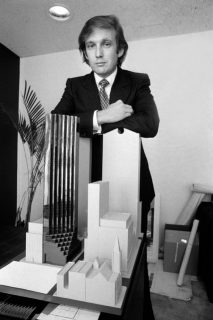 Mr. Trump in 1980 with a model of Trump Tower. Though it was built with 58 floors, he billed it as having 68 floors. Credit Don Hogan Charles/The New York Times